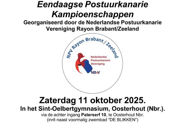 u kunt nog inschrijven voor onze eendaagse postuurkanarieshow