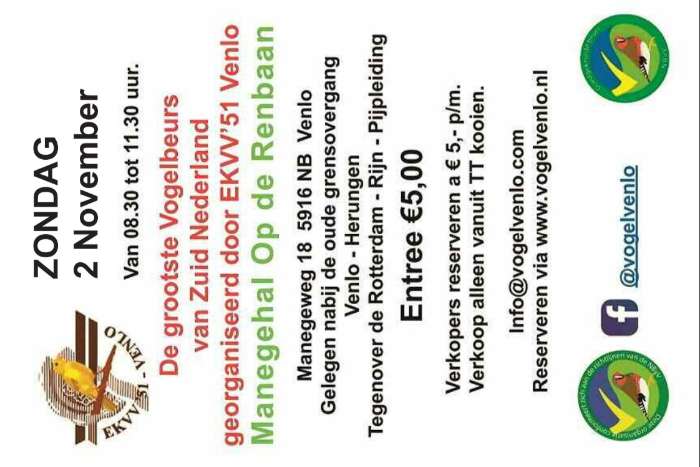 grote internationale vogelbeurs in venlo op 2 november a.s.