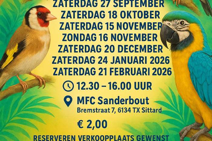 vogelbeurs zaterdag 15-11-2025 en zondag 16-11-2025