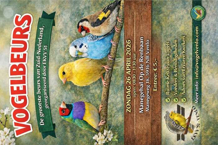 grote vogelbeurs te venlo van 22 maart 2026 gaat niet door.