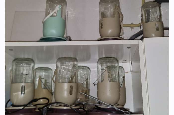 9 glazen mijnlamp voersilo's/drinkflessen