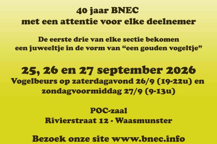 vogelshow exoten/tropen bnec - 26/27 september 2026