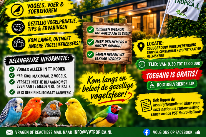vogelbeurs vv tropica heemskerk 6 september 2026