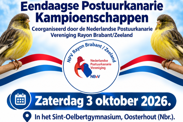 u kunt nog 4 dagen inschrijven, eendaagse postuurkanarieshow