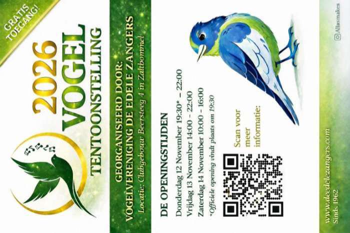 grote vogel tentoonstelling in zaltbommel do12-vr13 en za14 nov.
